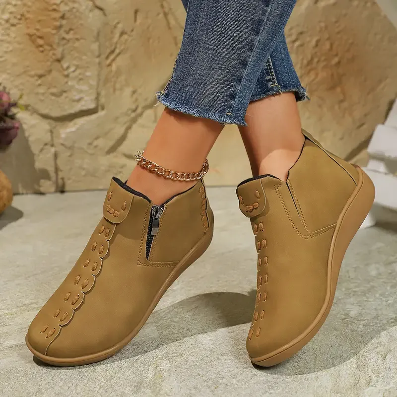 Women's Fashion Ankle Boots with Side Zipper - Round Toe,Waterproof upper,Comfortable TPR Sole & Fabric Lining