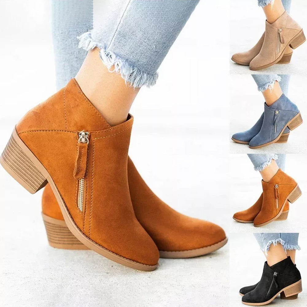 2024 Women's Thick Wedge Heel Side Zipper Ankle Boots