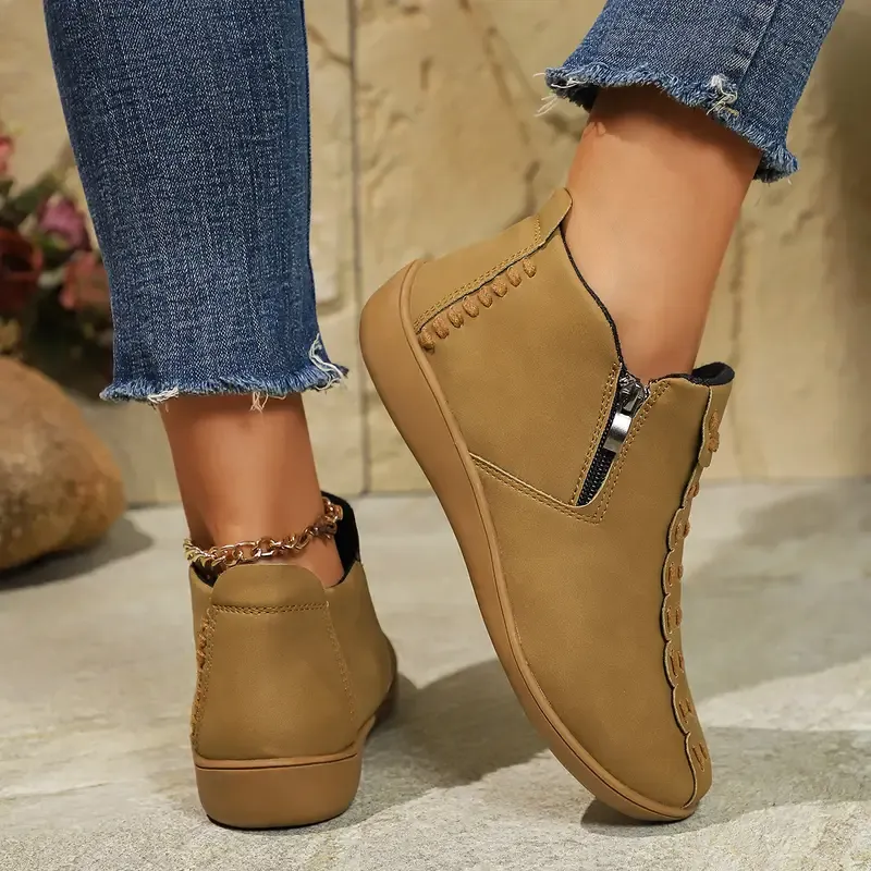 Women's Fashion Ankle Boots with Side Zipper - Round Toe,Waterproof upper,Comfortable TPR Sole & Fabric Lining