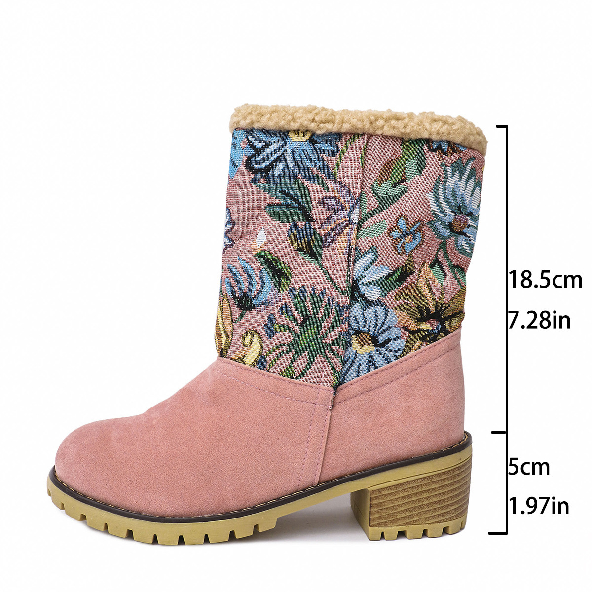 Flowers Embroidered Snow Boots Ethnic Style Platform Thick Square Heel Mid-tube Boot Winter Warm Cotton Shoes For Women