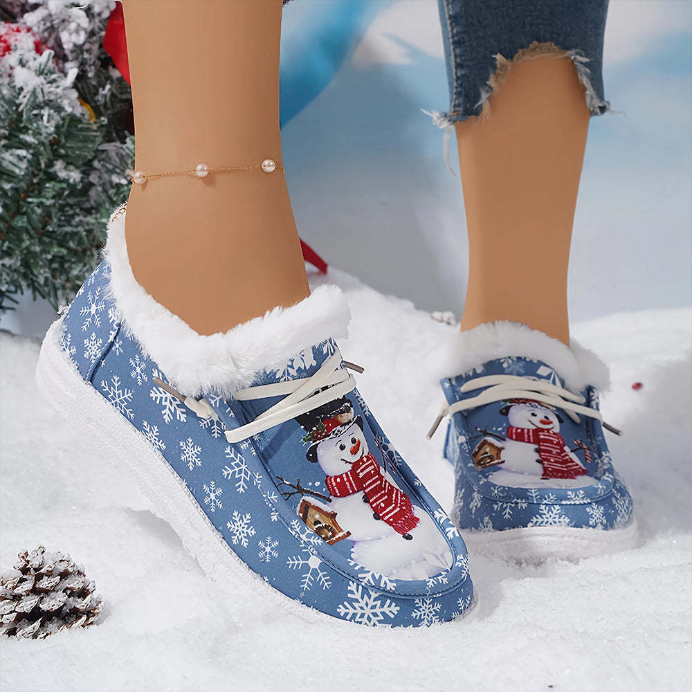 🤶Women's Comfort Plush Christmas❄️Snowman Canvas Ankle Boots