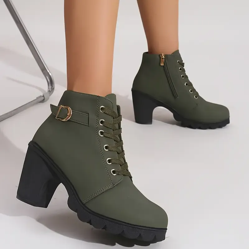 Women's High Heel Short Boots with Side Zipper-Buy 2 Free Shipping