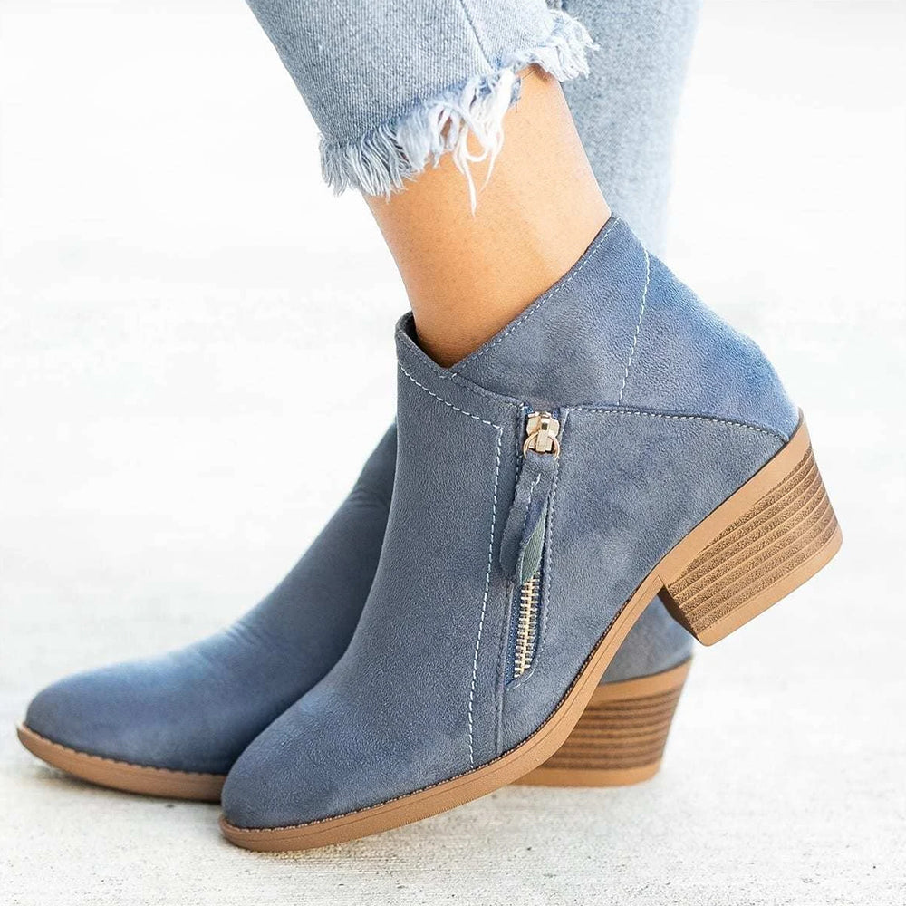 2024 Women's Thick Wedge Heel Side Zipper Ankle Boots