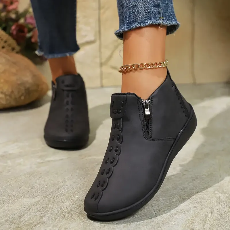 Women's Fashion Ankle Boots with Side Zipper - Round Toe,Waterproof upper,Comfortable TPR Sole & Fabric Lining