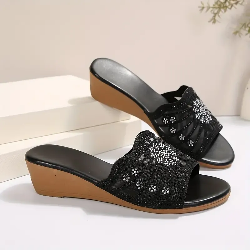 🔥Women's Mesh Hollow Rhinestone Arch Support Wedge Sandals