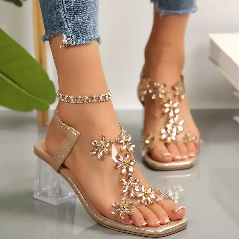 Women's si/Butterfly Rhinestone Chunky Heel Sandals