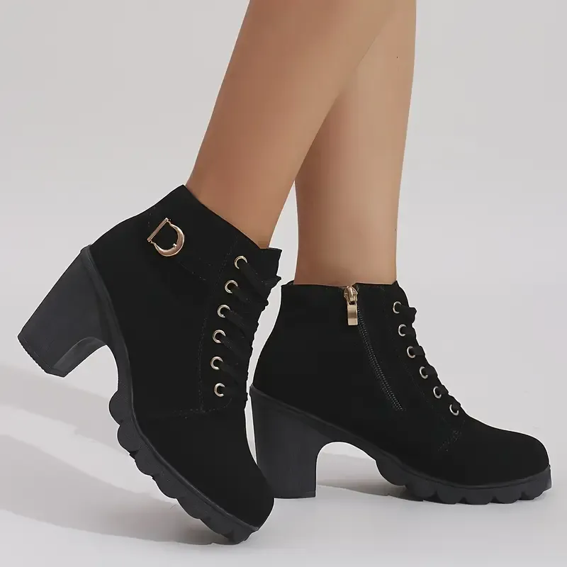 Women's High Heel Short Boots with Side Zipper-Buy 2 Free Shipping