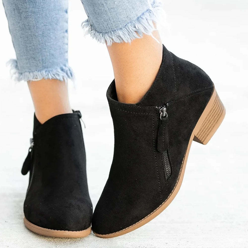 2024 Women's Thick Wedge Heel Side Zipper Ankle Boots