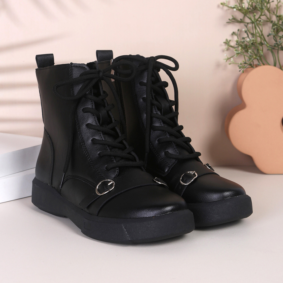Women's Fashion Ankle Boots - Winter Side Zip, Chunky Heel with Rubber Sole