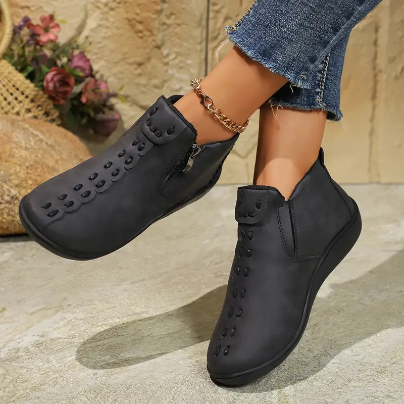 Women's Fashion Ankle Boots with Side Zipper - Round Toe,Waterproof upper,Comfortable TPR Sole & Fabric Lining