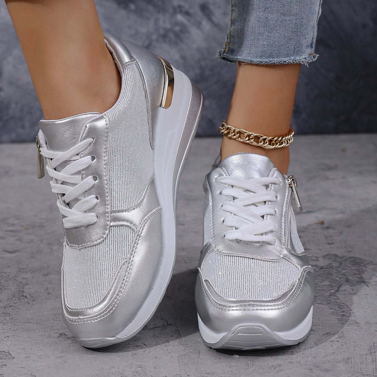 2025 New Side Zipper Lace-up Sneakers