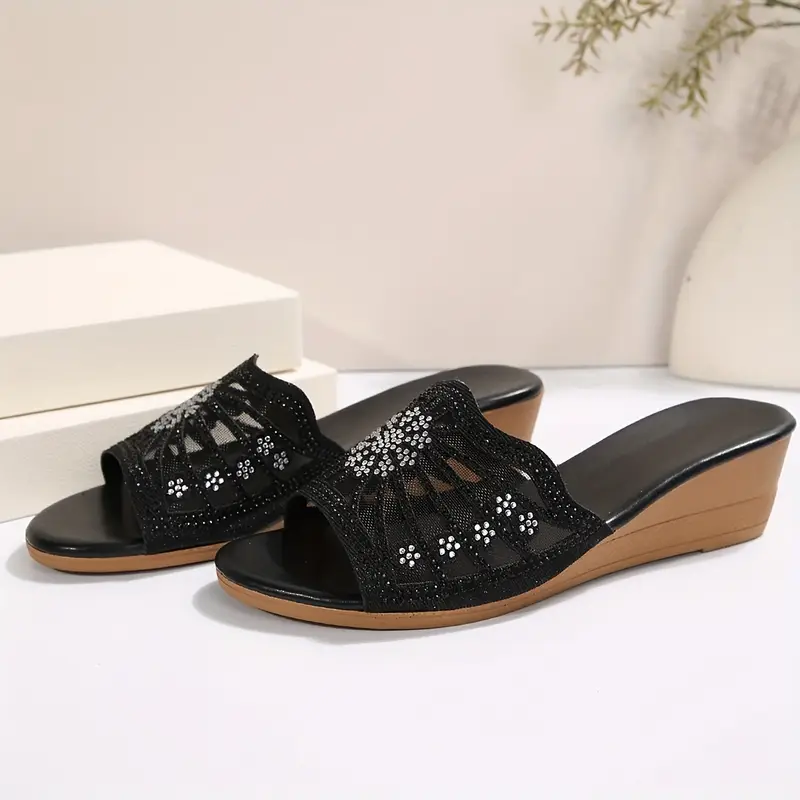 🔥Women's Mesh Hollow Rhinestone Arch Support Wedge Sandals