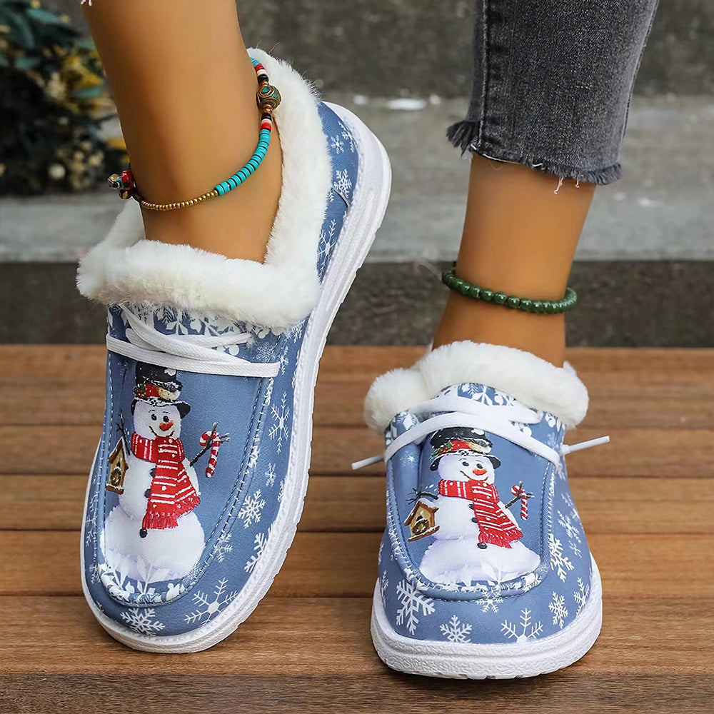 🤶Women's Comfort Plush Christmas❄️Snowman Canvas Ankle Boots
