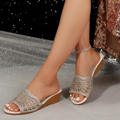 🔥Women's Mesh Hollow Rhinestone Arch Support Wedge Sandals