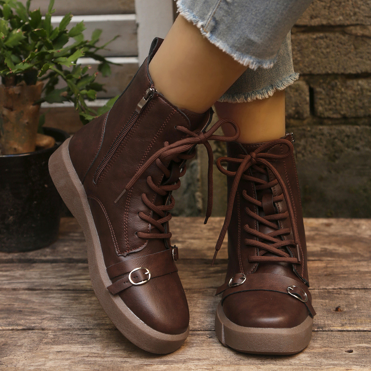 Women's Fashion Ankle Boots - Winter Side Zip, Chunky Heel with Rubber Sole