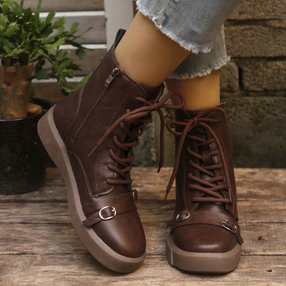 Women's Fashion Ankle Boots - Winter Side Zip, Chunky Heel with Rubber Sole