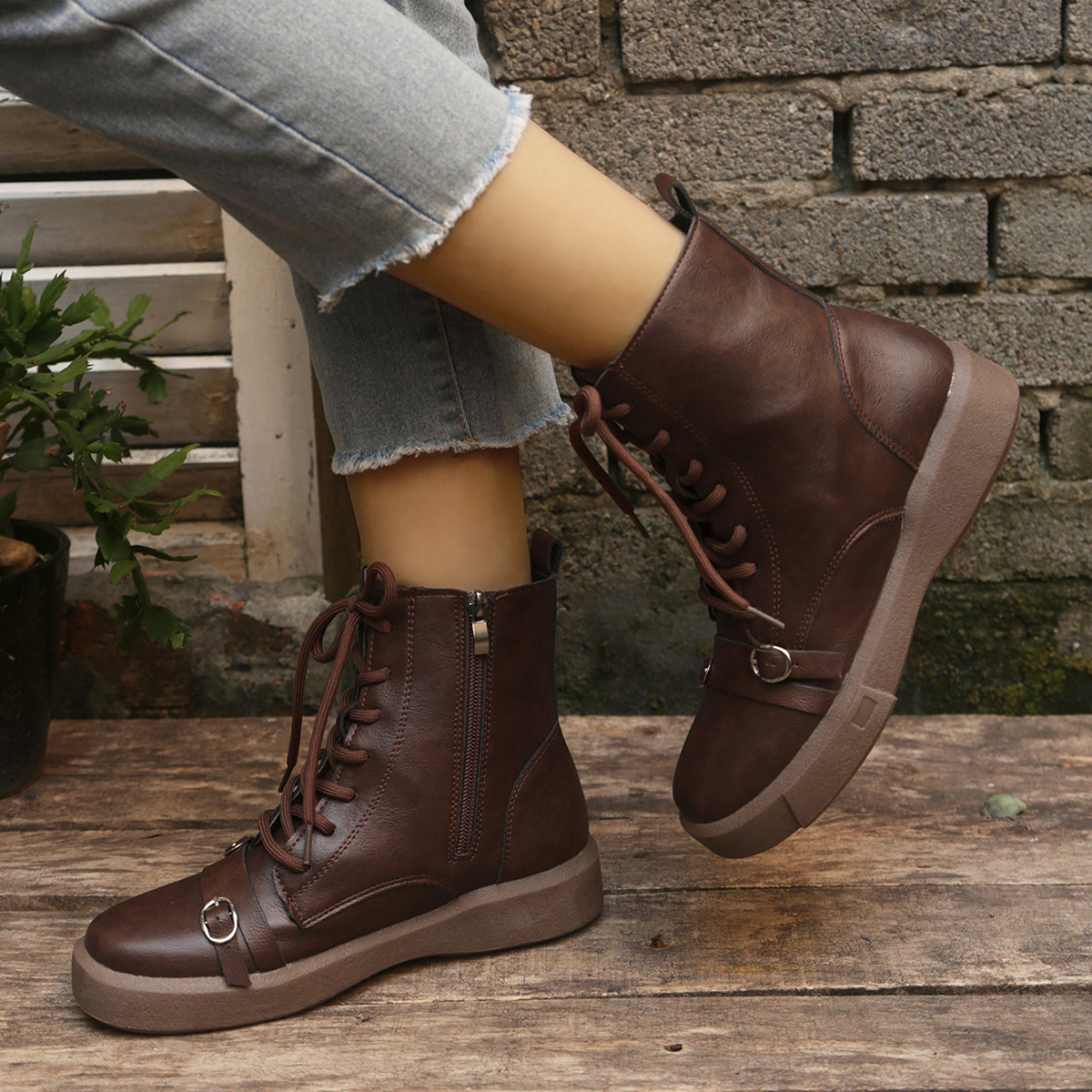 Women's Fashion Ankle Boots - Winter Side Zip, Chunky Heel with Rubber Sole