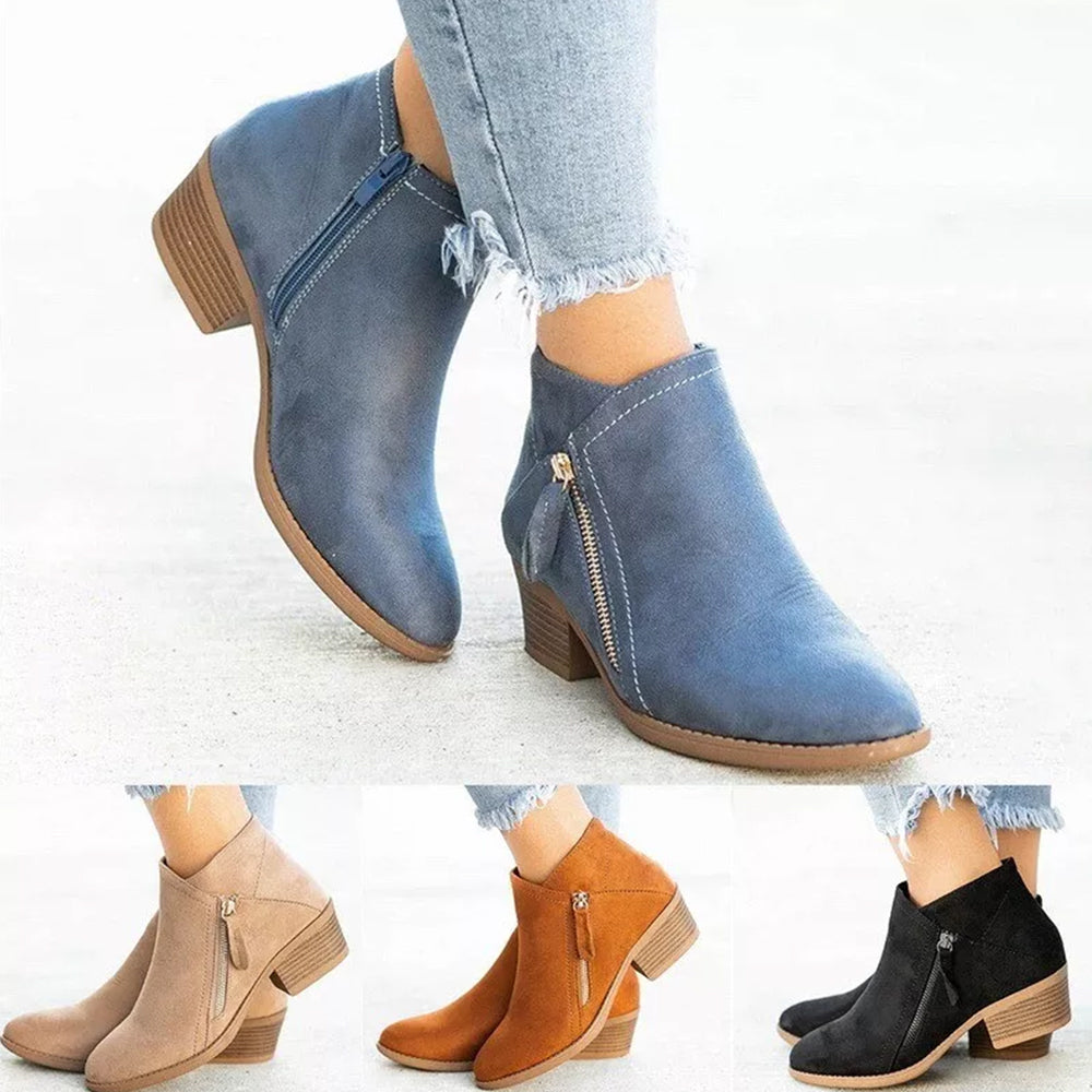 2024 Women's Thick Wedge Heel Side Zipper Ankle Boots