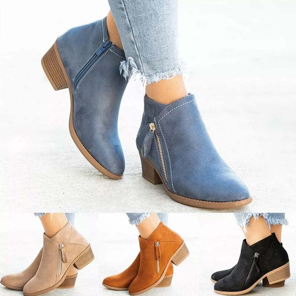 2024 Women's Thick Wedge Heel Side Zipper Ankle Boots