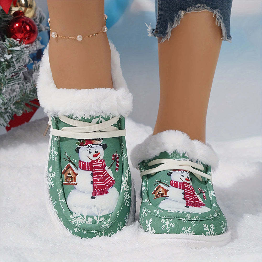 🤶Women's Comfort Plush Christmas❄️Snowman Canvas Ankle Boots