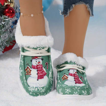 🤶Women's Comfort Plush Christmas❄️Snowman Canvas Ankle Boots