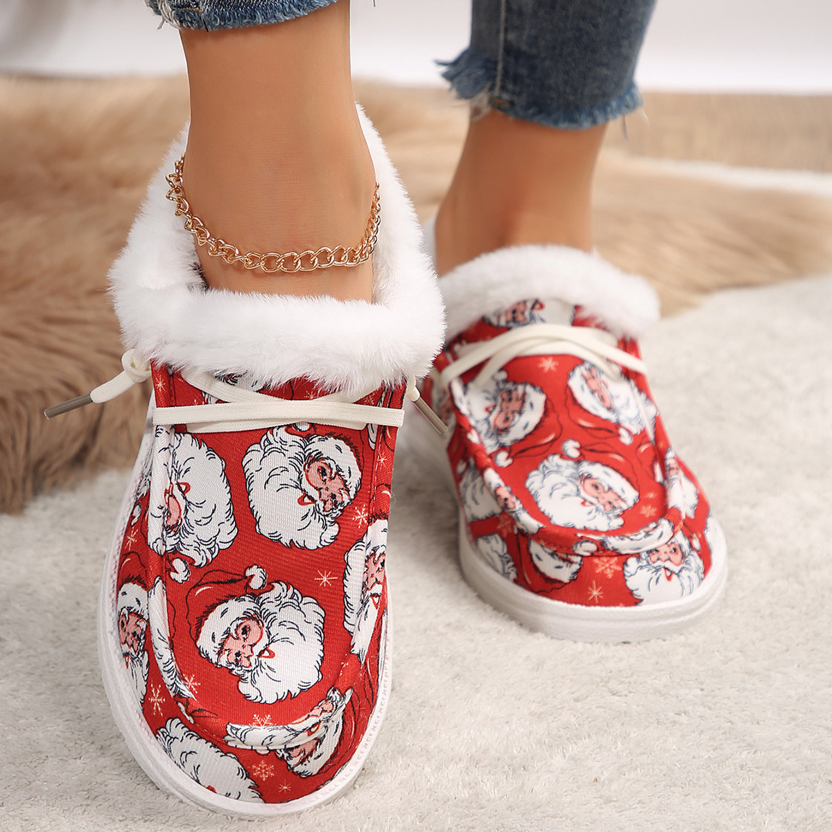 🤶Women's Comfort Plush Christmas❄️Snowman Canvas Ankle Boots