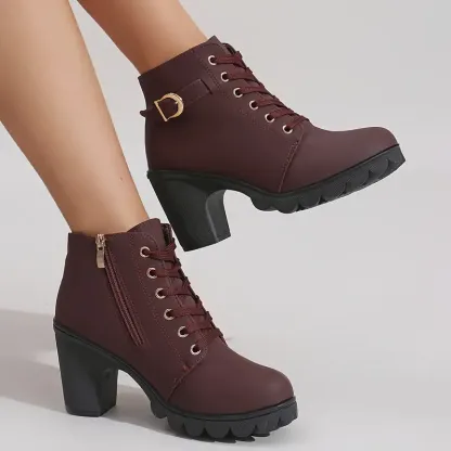 Women's High Heel Short Boots with Side Zipper-Buy 2 Free Shipping