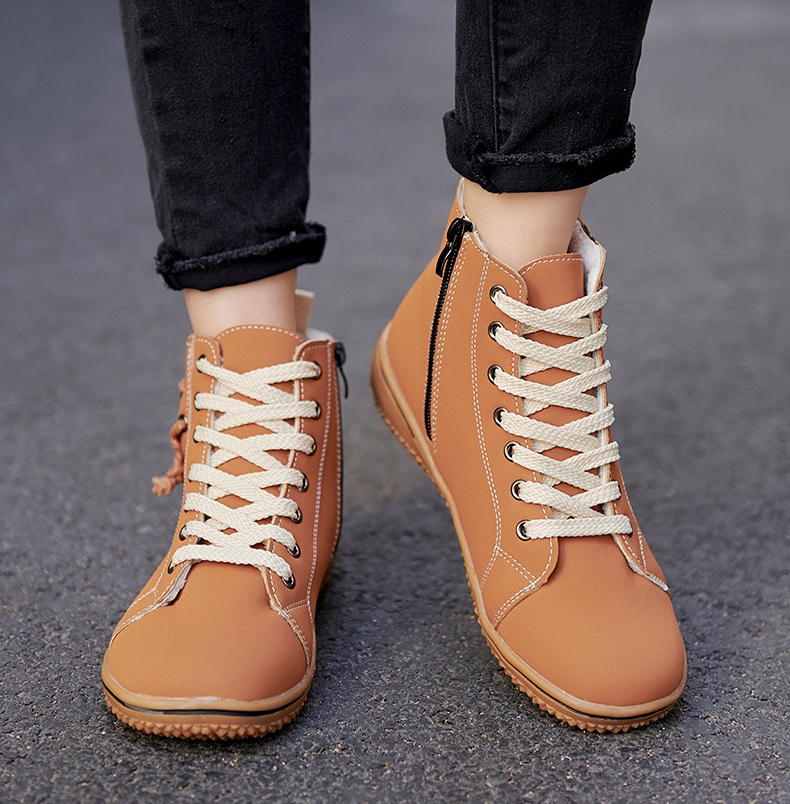 Women's Lace-Up Boots with Side Zipper