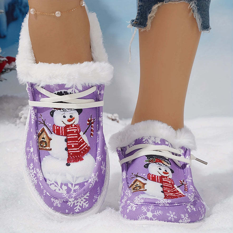 🤶Women's Comfort Plush Christmas❄️Snowman Canvas Ankle Boots