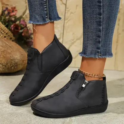 Women's Fashion Ankle Boots with Side Zipper - Round Toe,Waterproof upper,Comfortable TPR Sole & Fabric Lining