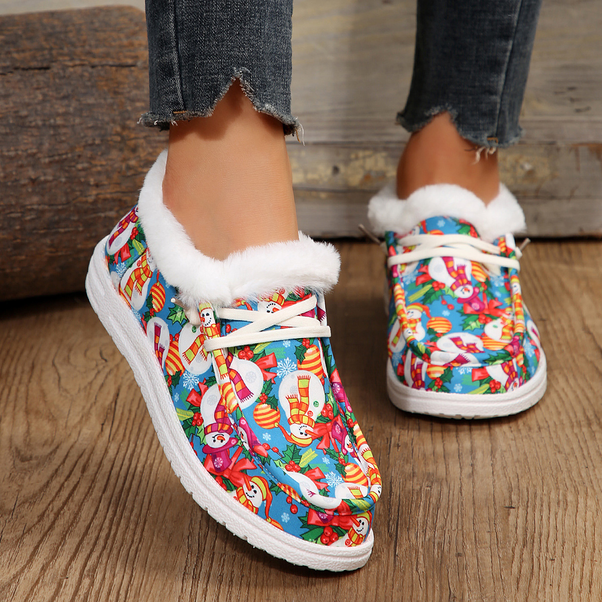 🤶Women's Comfort Plush Christmas❄️Snowman Canvas Ankle Boots