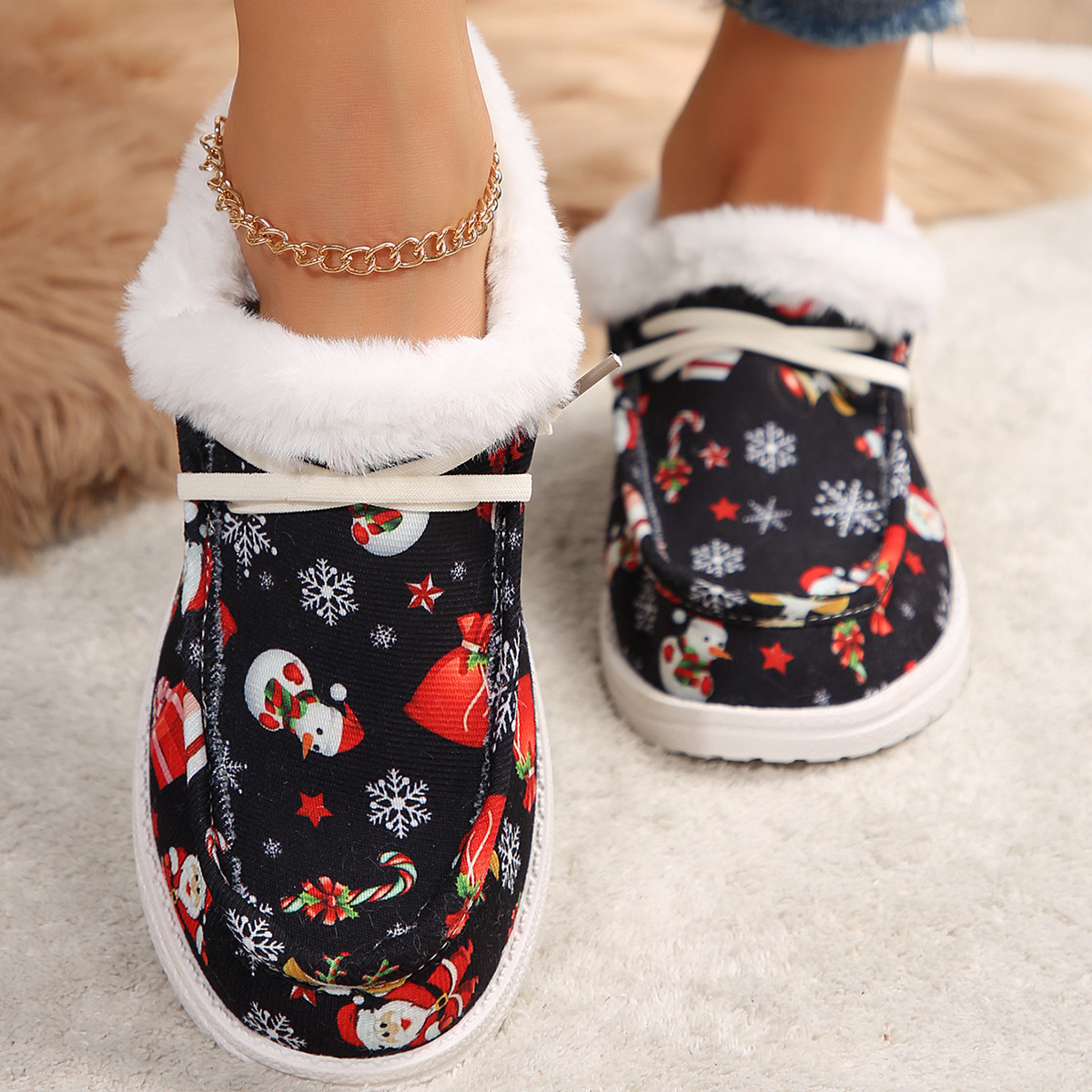 🤶Women's Comfort Plush Christmas❄️Snowman Canvas Ankle Boots