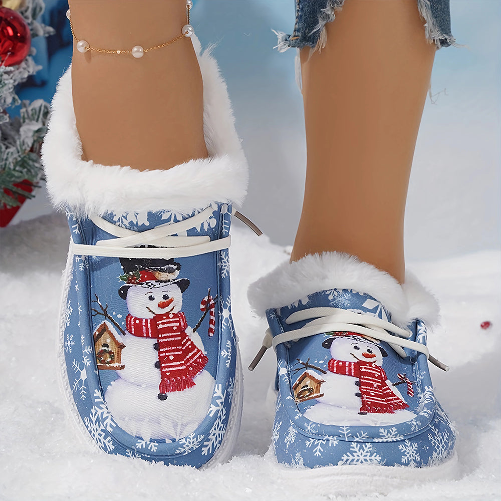 🤶Women's Comfort Plush Christmas❄️Snowman Canvas Ankle Boots