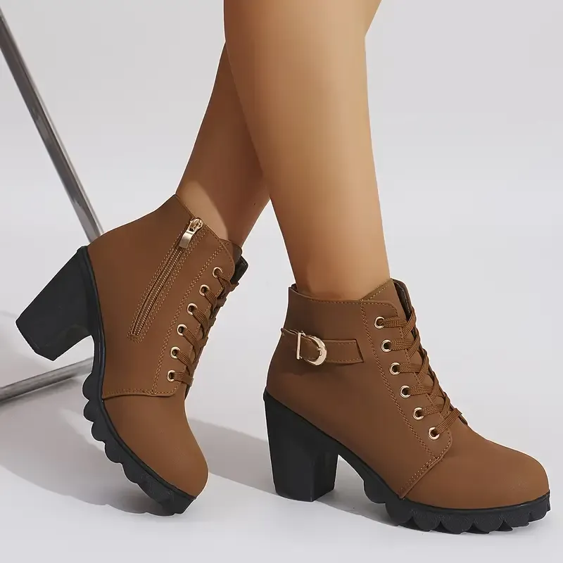 Women's High Heel Short Boots with Side Zipper-Buy 2 Free Shipping