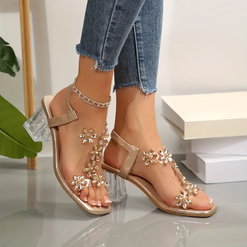 Women's si/Butterfly Rhinestone Chunky Heel Sandals