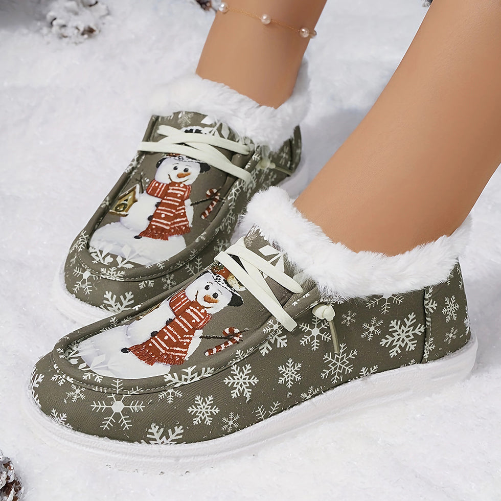 🤶Women's Comfort Plush Christmas❄️Snowman Canvas Ankle Boots