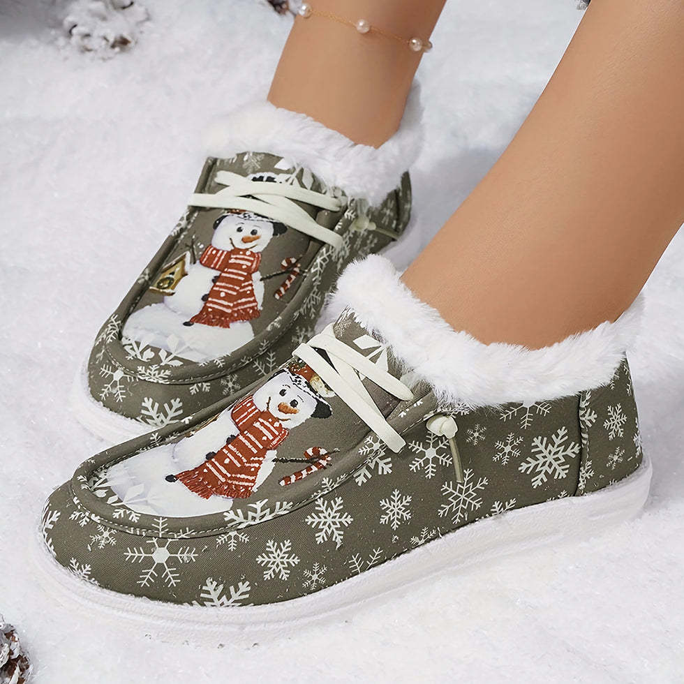🤶Women's Comfort Plush Christmas❄️Snowman Canvas Ankle Boots