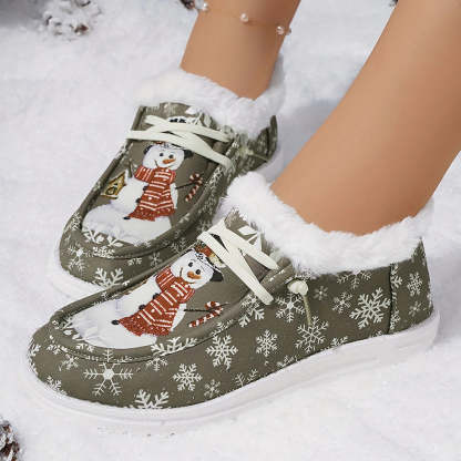 🤶Women's Comfort Plush Christmas❄️Snowman Canvas Ankle Boots