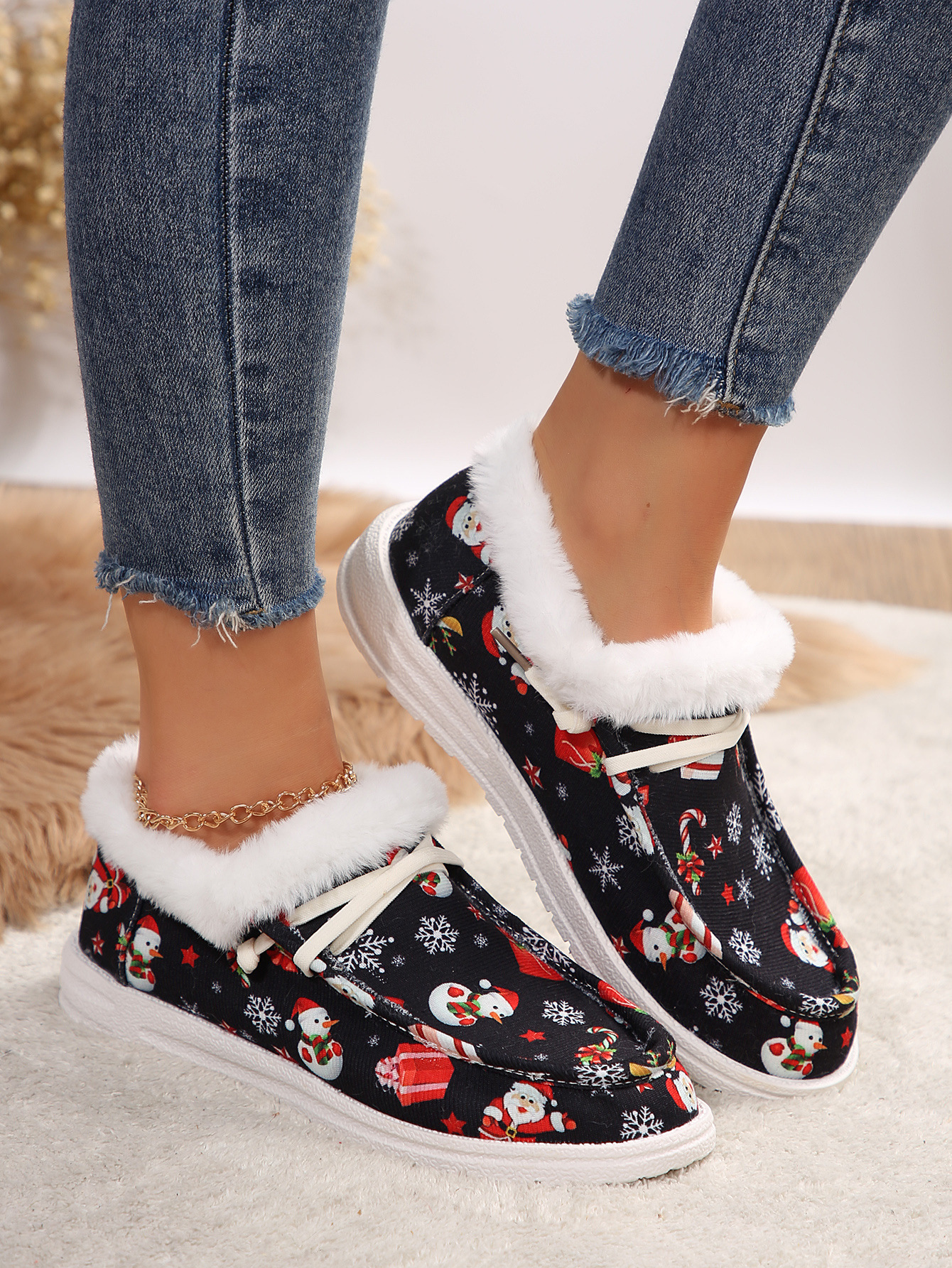 🤶Women's Comfort Plush Christmas❄️Snowman Canvas Ankle Boots