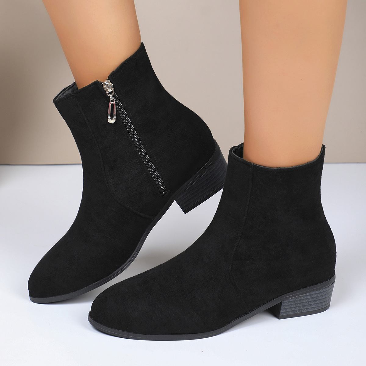 Women's Fashionable Mid-Calf Boots with Thick Heels