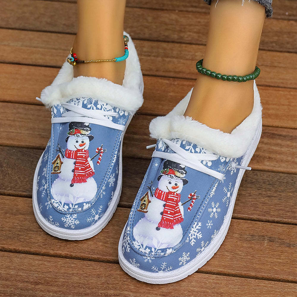 🤶Women's Comfort Plush Christmas❄️Snowman Canvas Ankle Boots