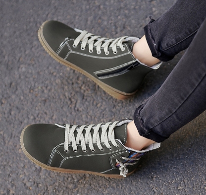 Women's Lace-Up Boots with Side Zipper