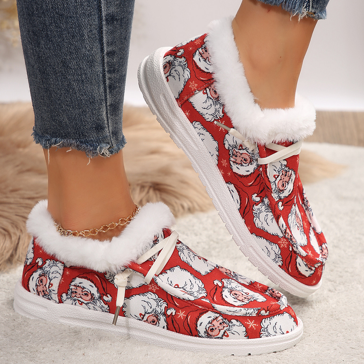 🤶Women's Comfort Plush Christmas❄️Snowman Canvas Ankle Boots