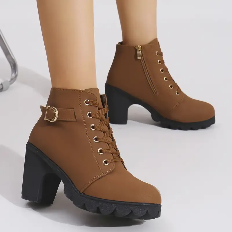 Women's High Heel Short Boots with Side Zipper-Buy 2 Free Shipping