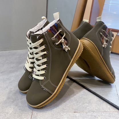 Women's Lace-Up Boots with Side Zipper