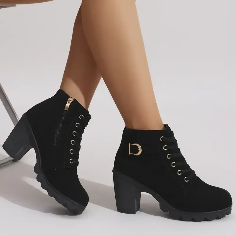 Women's High Heel Short Boots with Side Zipper-Buy 2 Free Shipping