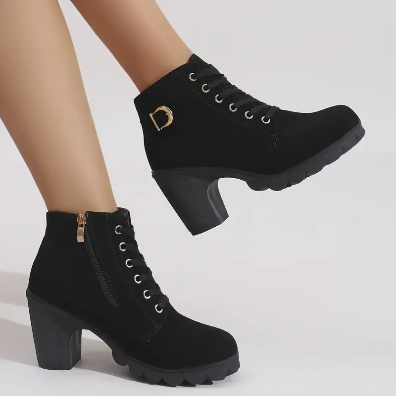 Women's High Heel Short Boots with Side Zipper-Buy 2 Free Shipping