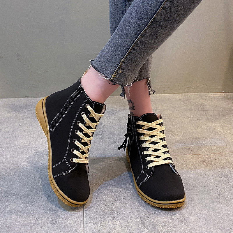 Women's Lace-Up Boots with Side Zipper