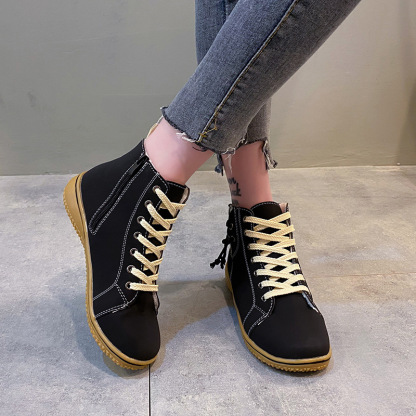 Women's Lace-Up Boots with Side Zipper