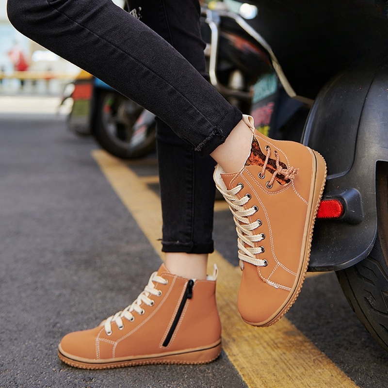 Women's Lace-Up Boots with Side Zipper